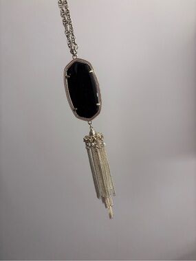 Kendra Scott Black Stone Silver Tassel Pendant Necklace